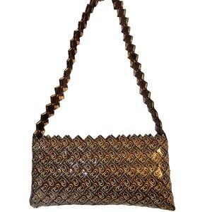 Holanda Recycled Candy Wrapper Bag Brown Gold Woven Eco Friendly Shoulder Purse